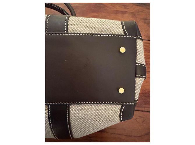 Borsa a spalla Loro Piana in tela beige e marrone - vista 6