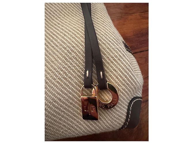 Borsa a spalla Loro Piana in tela beige e marrone - vista 7