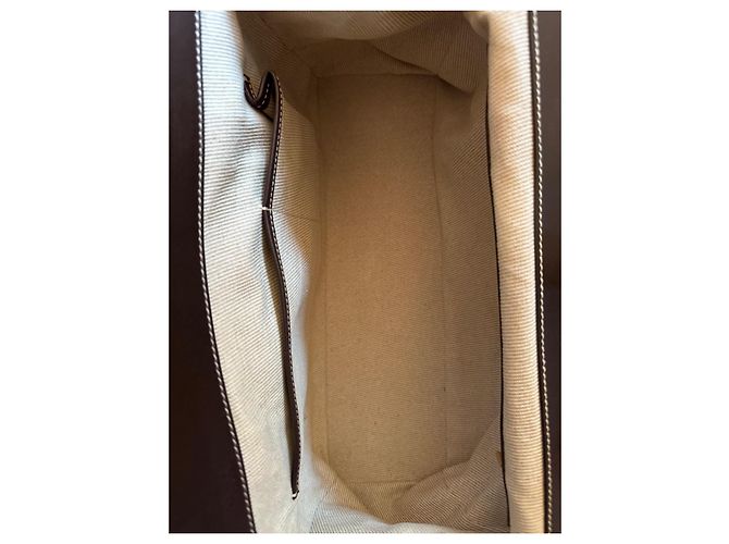 Borsa a spalla Loro Piana in tela beige e marrone - vista 8