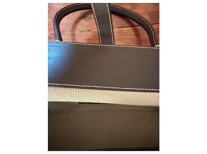 Borsa a spalla Loro Piana in tela beige e marrone - vista 9
