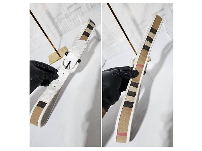 Burberry Nova Check beschichteter Canvas und Lackleder Gürtel Beige/Creme Größe: 32'' Roh - Ansicht 2
