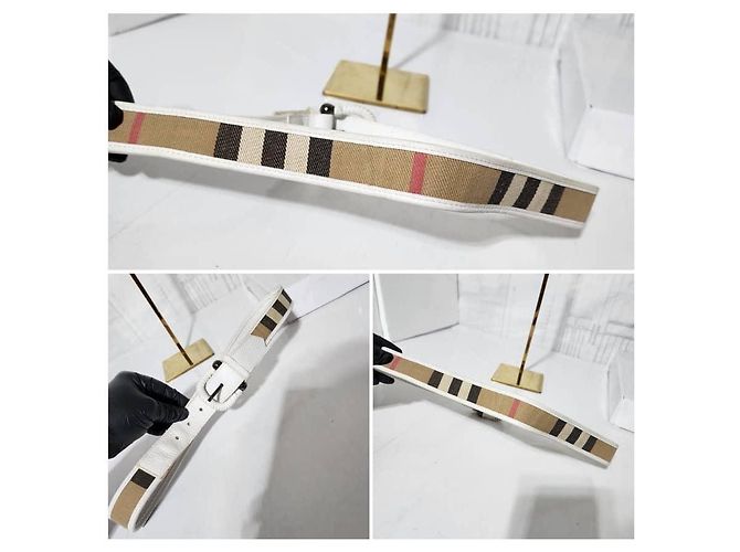 Burberry Nova Check beschichteter Canvas und Lackleder Gürtel Beige/Creme Größe: 32'' Roh - Ansicht 6