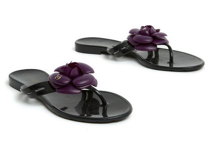 Chanel Sandali Mules Infradito Camelia Nero Viola Flats Mules Infradito UK3.5 US6 - vista 3