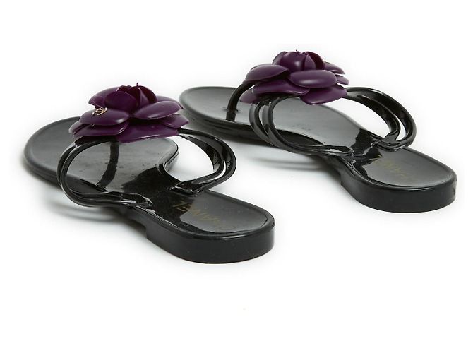 Chanel Sandali Mules Infradito Camelia Nero Viola Flats Mules Infradito UK3.5 US6 - vista 4