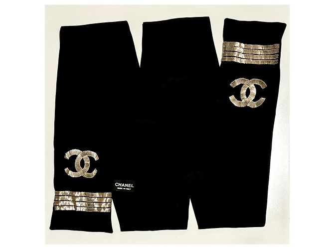 Foulard Twilly in seta nera Chanel vintage raro Nero Argento - vista 2