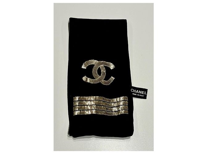 Foulard Twilly in seta nera Chanel vintage raro Nero Argento - vista 3