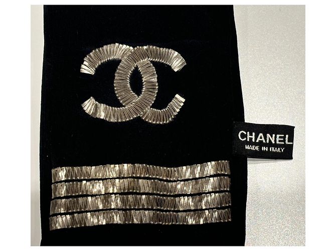 Foulard Twilly in seta nera Chanel vintage raro Nero Argento - vista 4
