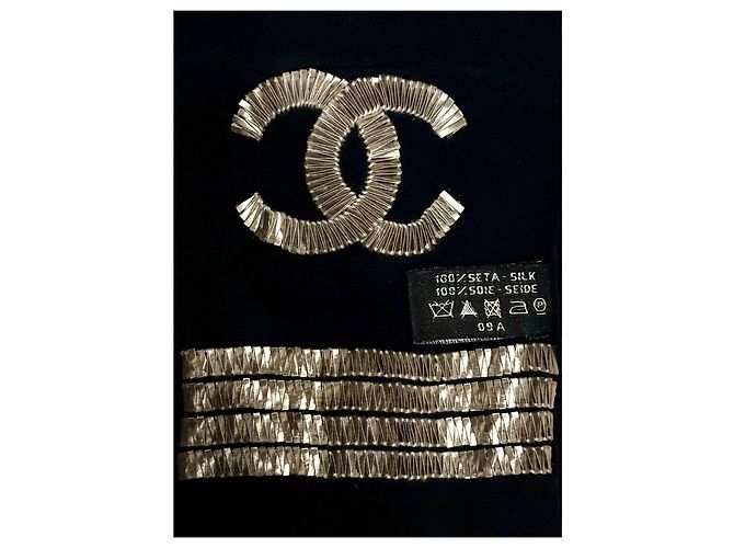 Foulard Twilly in seta nera Chanel vintage raro Nero Argento - vista 5