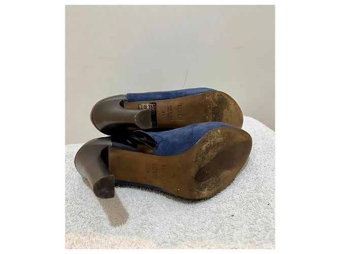 Fendi Botas de tornozelo de couro e camurça Preto Azul - vista 5