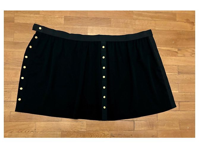 Falda de lana con botones decorativos de doble cara Chanel, años 90 Negro Gris antracita Gold hardware - vista 14