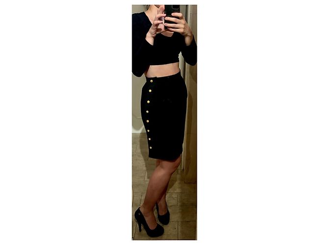 Falda de lana con botones decorativos de doble cara Chanel, años 90 Negro Gris antracita Gold hardware - vista 18