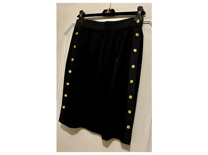 Falda de lana con botones decorativos de doble cara Chanel, años 90 Negro Gris antracita Gold hardware - vista 2