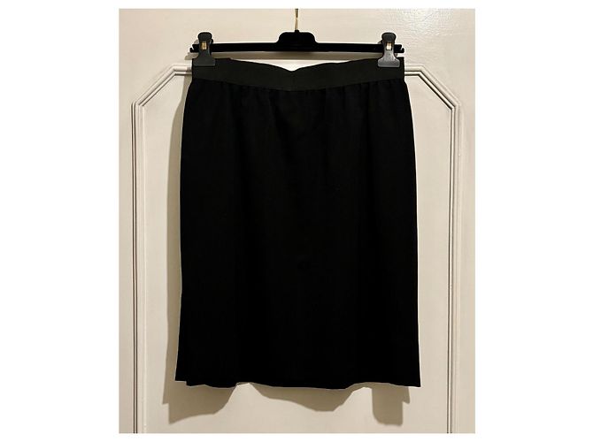 Falda de lana con botones decorativos de doble cara Chanel, años 90 Negro Gris antracita Gold hardware - vista 9