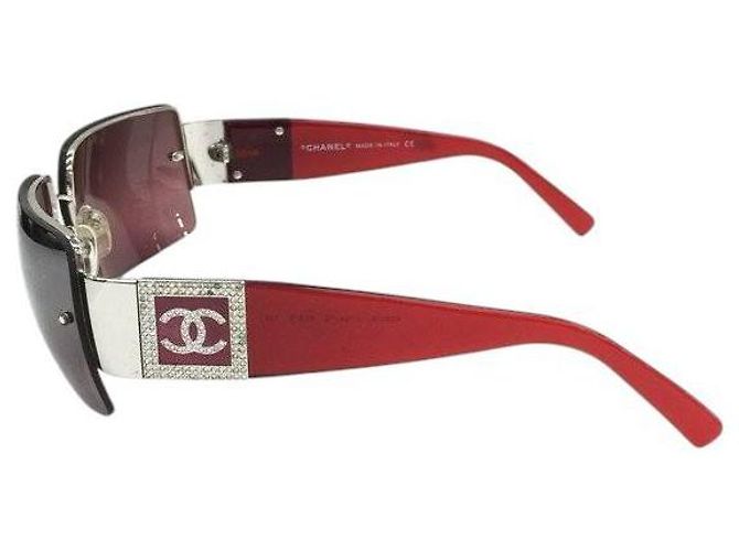 Chanel CC Logo randlose Strass Sonnenbrille rot silber 4095-B - Ansicht 2