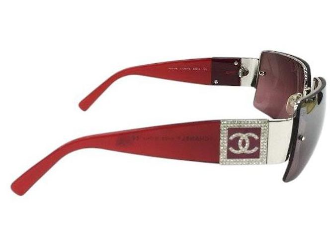 Chanel CC Logo randlose Strass Sonnenbrille rot silber 4095-B - Ansicht 3