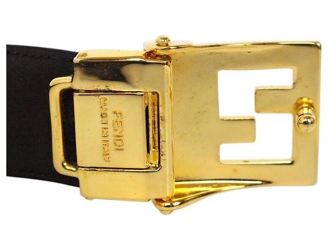 Fendi FF Gold Logo Black Leather Belt Golden - view 4