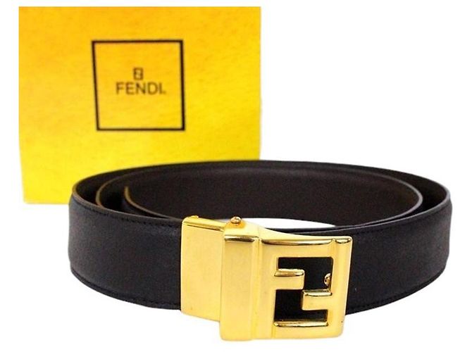 Fendi FF Gold Logo Black Leather Belt Golden - view 6