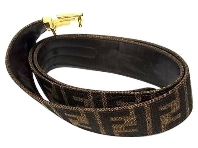 Fendi Zucca Brown Monogram Pattern Gold Logo Leather Belt Golden - view 2