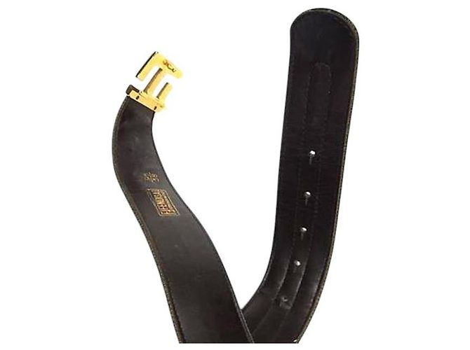 Fendi Zucca Brown Monogram Pattern Gold Logo Leather Belt Golden - view 3
