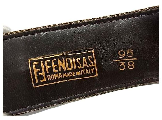 Fendi Zucca Brown Monogram Pattern Gold Logo Leather Belt Golden - view 4