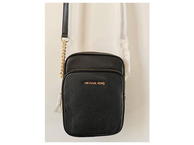 Borsa a tracolla Michael Kors Jet Set Travel in pelle nera Nero Gold hardware - vista 2