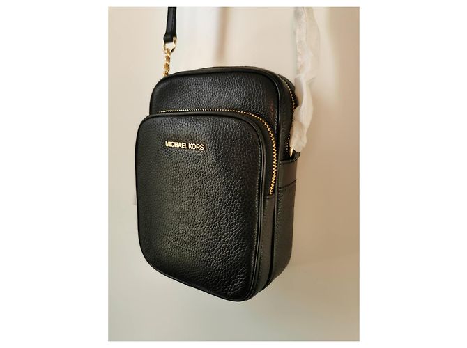 Borsa a tracolla Michael Kors Jet Set Travel in pelle nera Nero Gold hardware - vista 3