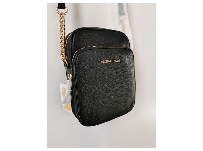 Borsa a tracolla Michael Kors Jet Set Travel in pelle nera Nero Gold hardware - vista 4
