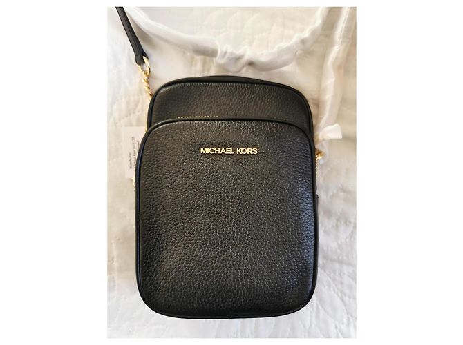 Borsa a tracolla Michael Kors Jet Set Travel in pelle nera Nero Gold hardware - vista 6
