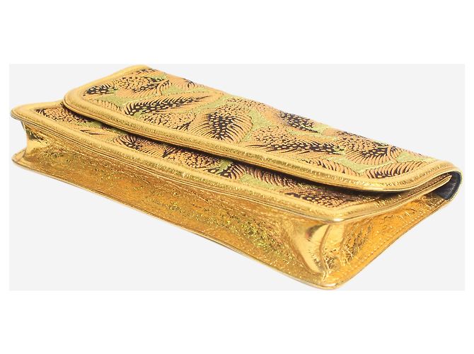 Dries Van Noten Clutch in jacquard floreale verde e oro - vista 4