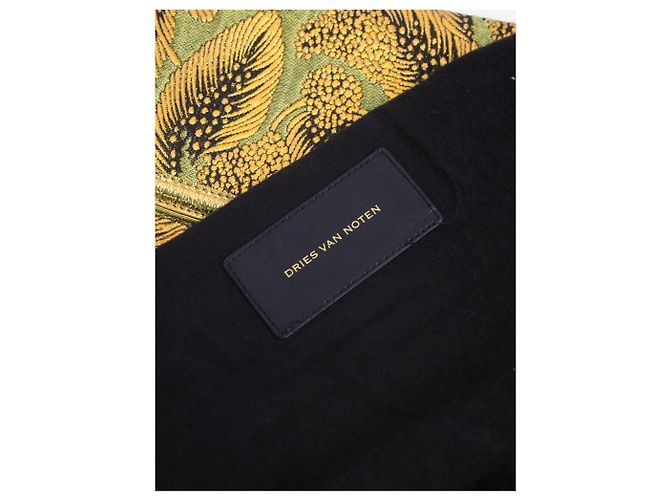 Dries Van Noten Clutch in jacquard floreale verde e oro - vista 8