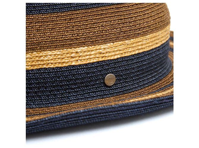 Hermès Hat T57 Natural Navy Brown Straw Hat Size M Hermes Beige Caramel Navy blue - view 4