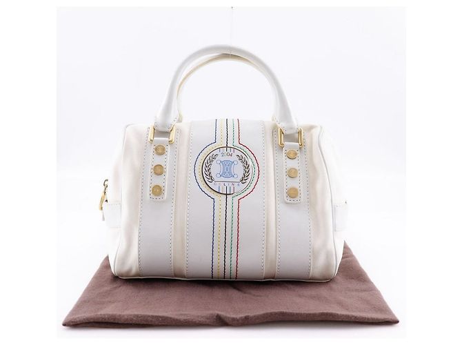 Céline Borsa a mano Celine Mini Boston in nylon, tela e pelle Bianco - vista 18