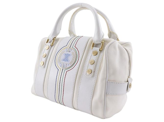 Céline Borsa a mano Celine Mini Boston in nylon, tela e pelle Bianco - vista 2