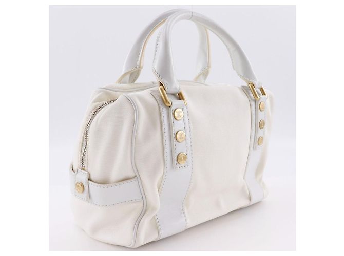 Céline Borsa a mano Celine Mini Boston in nylon, tela e pelle Bianco - vista 3