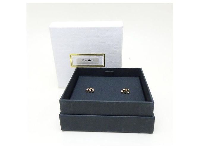 Orecchini con logo Miu Miu placcati in oro Blu - vista 6