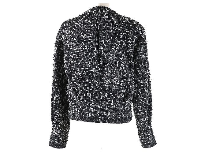 Chanel Wool Nylon Tweed No Collar Zip Jacket 34 Black - view 2