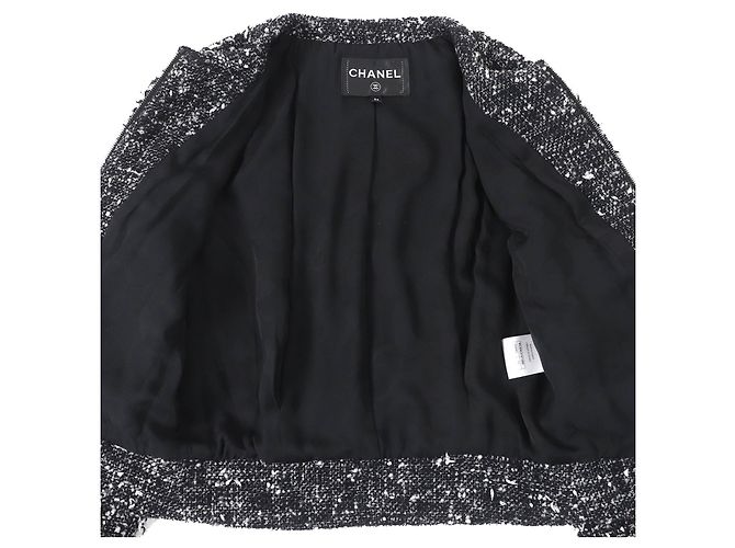 Chanel Wool Nylon Tweed No Collar Zip Jacket 34 Black - view 3