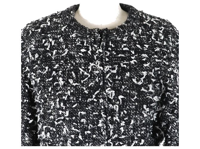 Chanel Wool Nylon Tweed No Collar Zip Jacket 34 Black - view 5