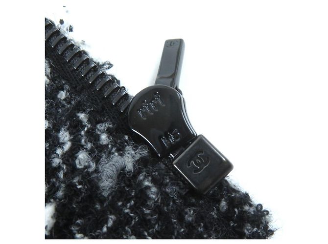 Chanel Wool Nylon Tweed No Collar Zip Jacket 34 Black - view 6