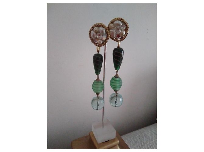 Vintage Murano Perlen Clip Ohrringe lang Mehrfarben - Ansicht 3