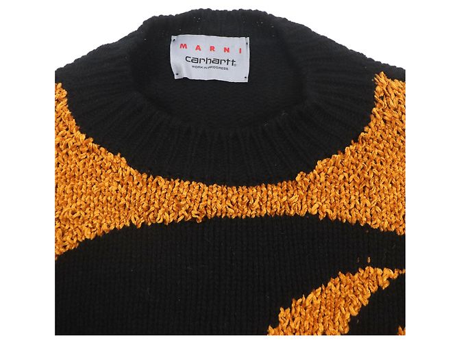 Autre Marque MARNI×CARHARTT Woll-Seiden-Logo-Strickpullover Schwarz - Ansicht 2