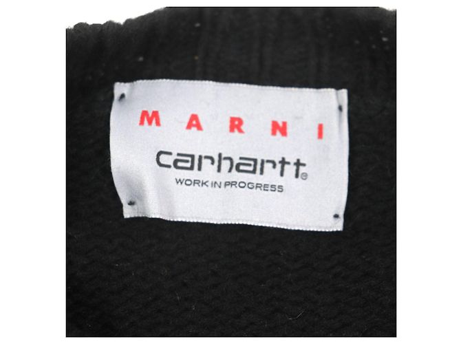 Autre Marque MARNI×CARHARTT Woll-Seiden-Logo-Strickpullover Schwarz - Ansicht 4