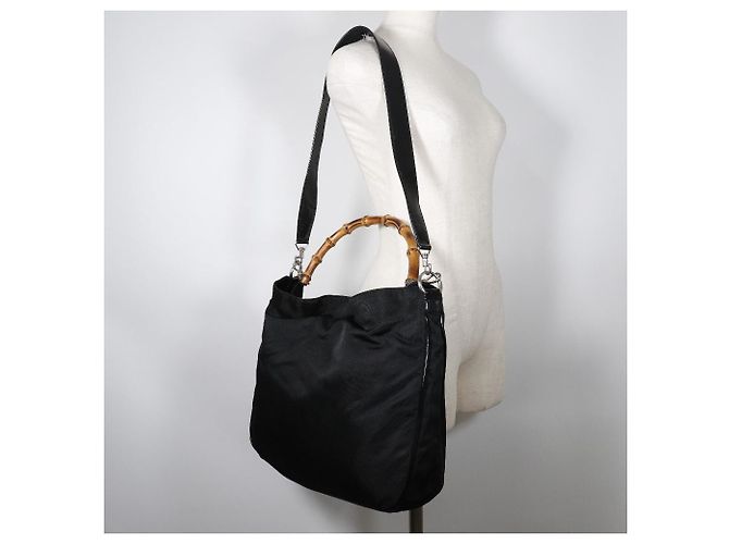 Gucci Nylon Canvas Bamboo Handtasche 2way Schwarz - Ansicht 10