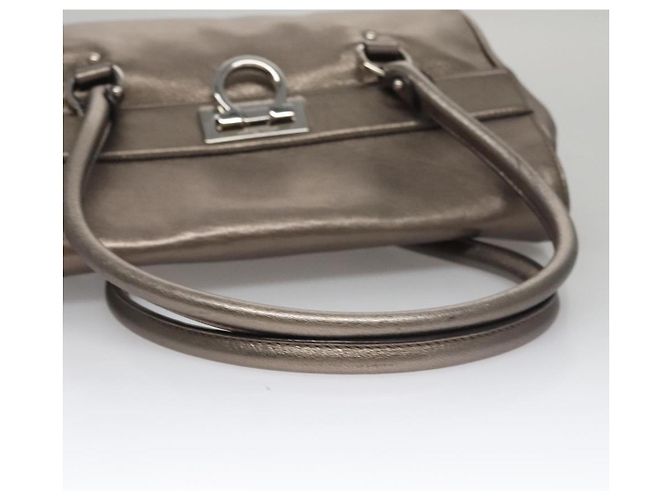 Borsa a mano in pelle Gancini di Salvatore Ferragamo Argento Auth kk412 - vista 7