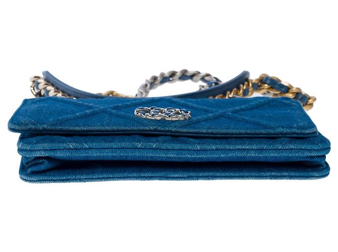 Carteira CHANEL Wallet On Chain Chanel 19 em Denim Azul - 102395 - vista 10