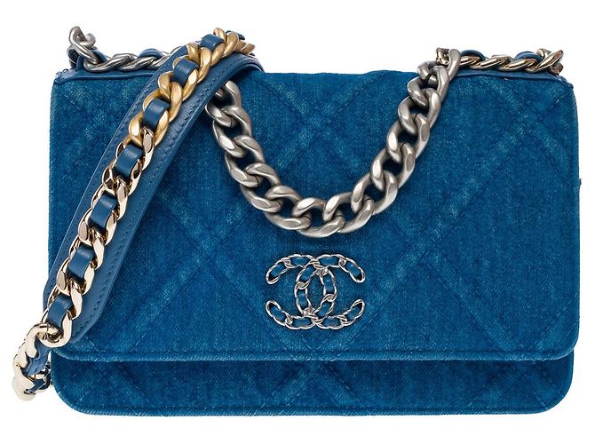 Carteira CHANEL Wallet On Chain Chanel 19 em Denim Azul - 102395 - vista 2
