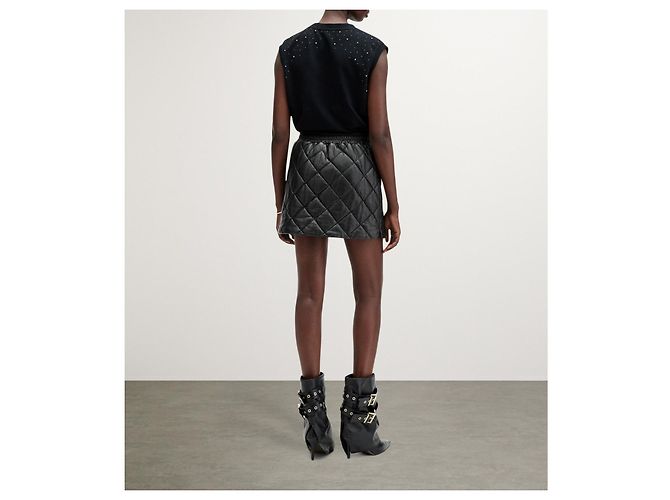 All Saints Saia mini de couro Ottie acolchoada AllSaints Preta Preto - vista 2