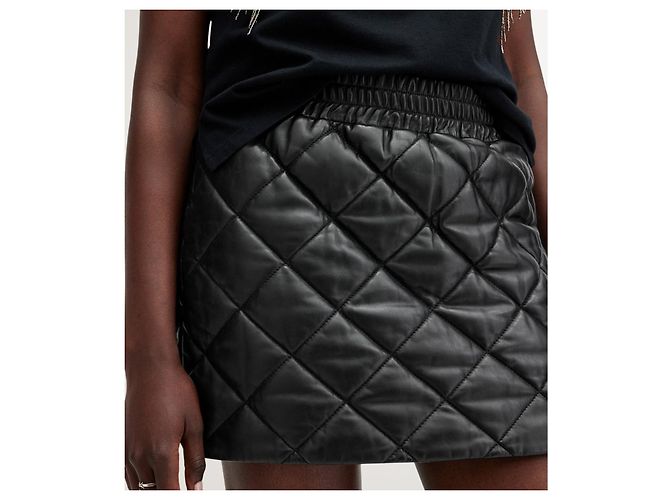 All Saints Saia mini de couro Ottie acolchoada AllSaints Preta Preto - vista 3
