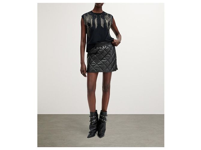 All Saints Saia mini de couro Ottie acolchoada AllSaints Preta Preto - vista 5