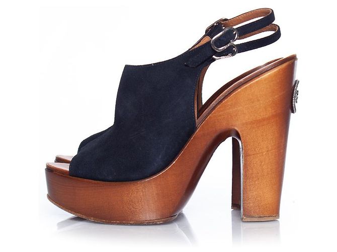 Chanel Holz-Plateau-Peeptoe-Clogs Blau - Ansicht 2